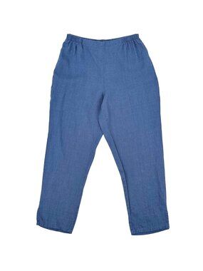 NWOT Flax Women’s Blue 100% Linen Relaxed Fit Elastic Waist Pants Size Small